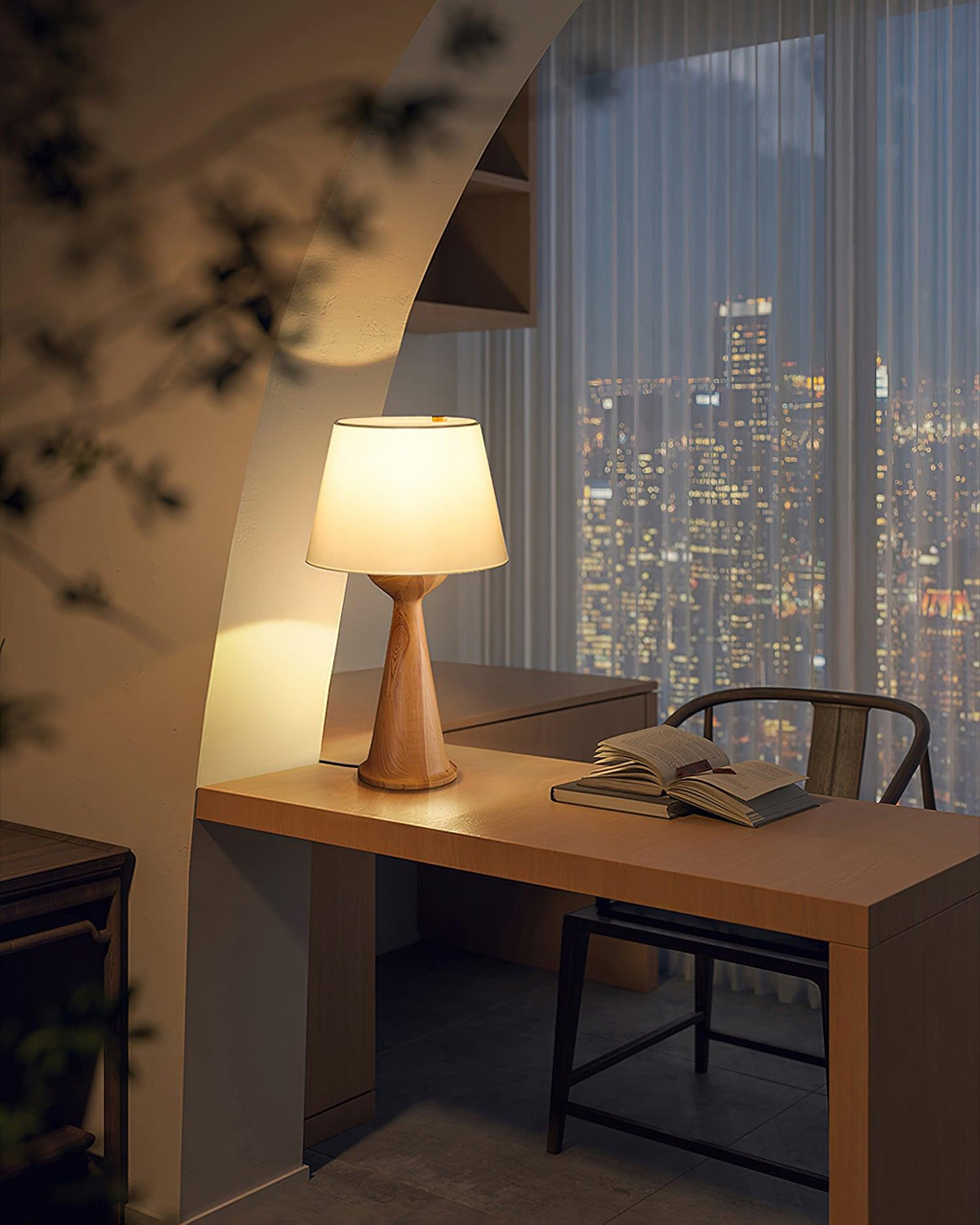Hourglass Wood Table Lamp — product and interior detail 12