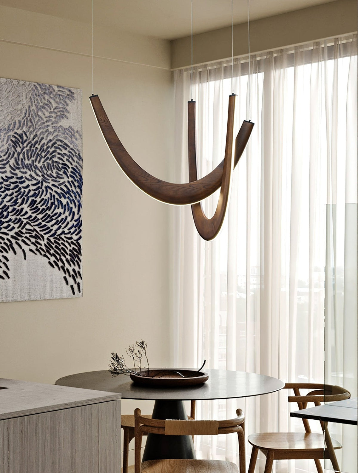 Interlace U-Shaped Wood LED Pendant Light - product view 2