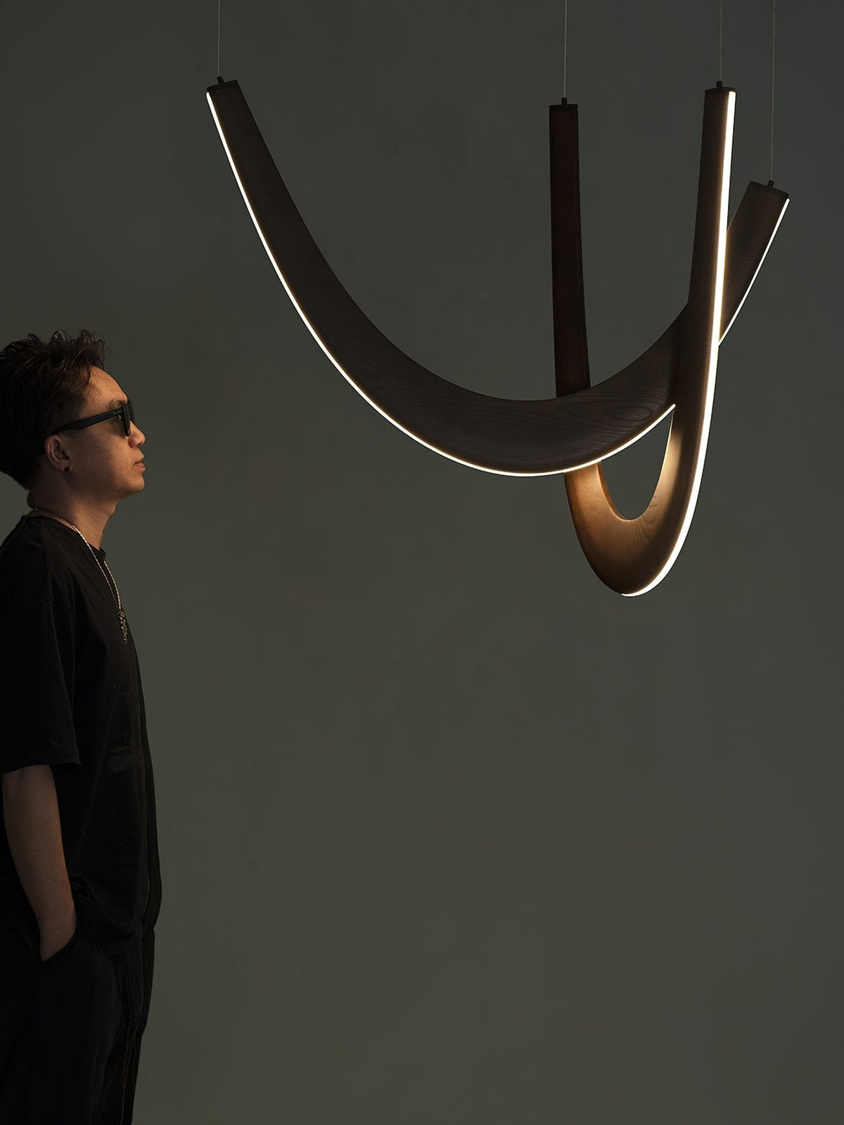 Interlace U-Shaped Wood LED Pendant Light - product view 3