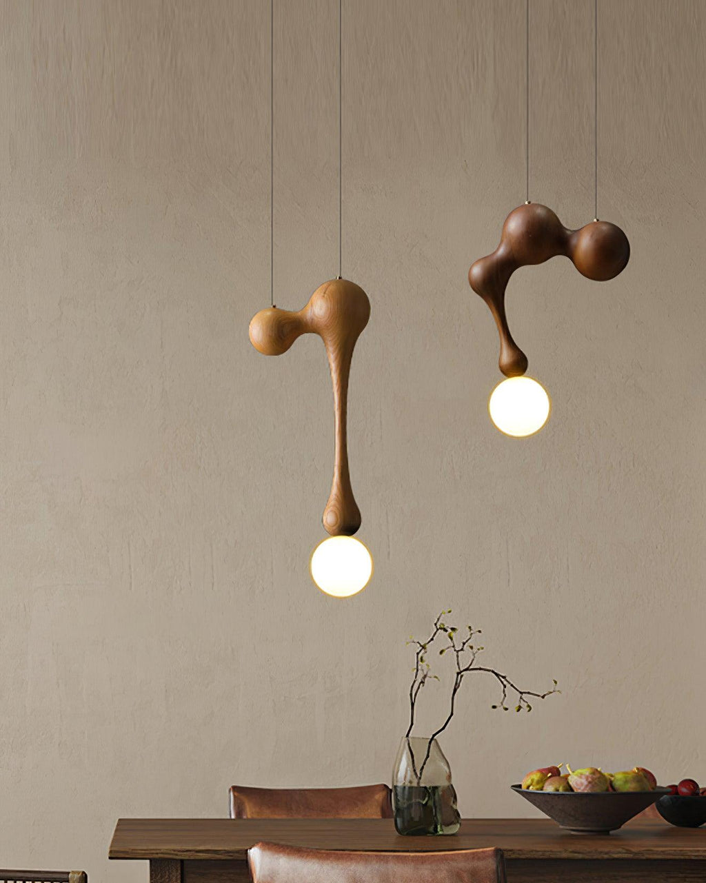 Jenna Sculptural Wood-Finish Globe Pendant Light - product view 4
