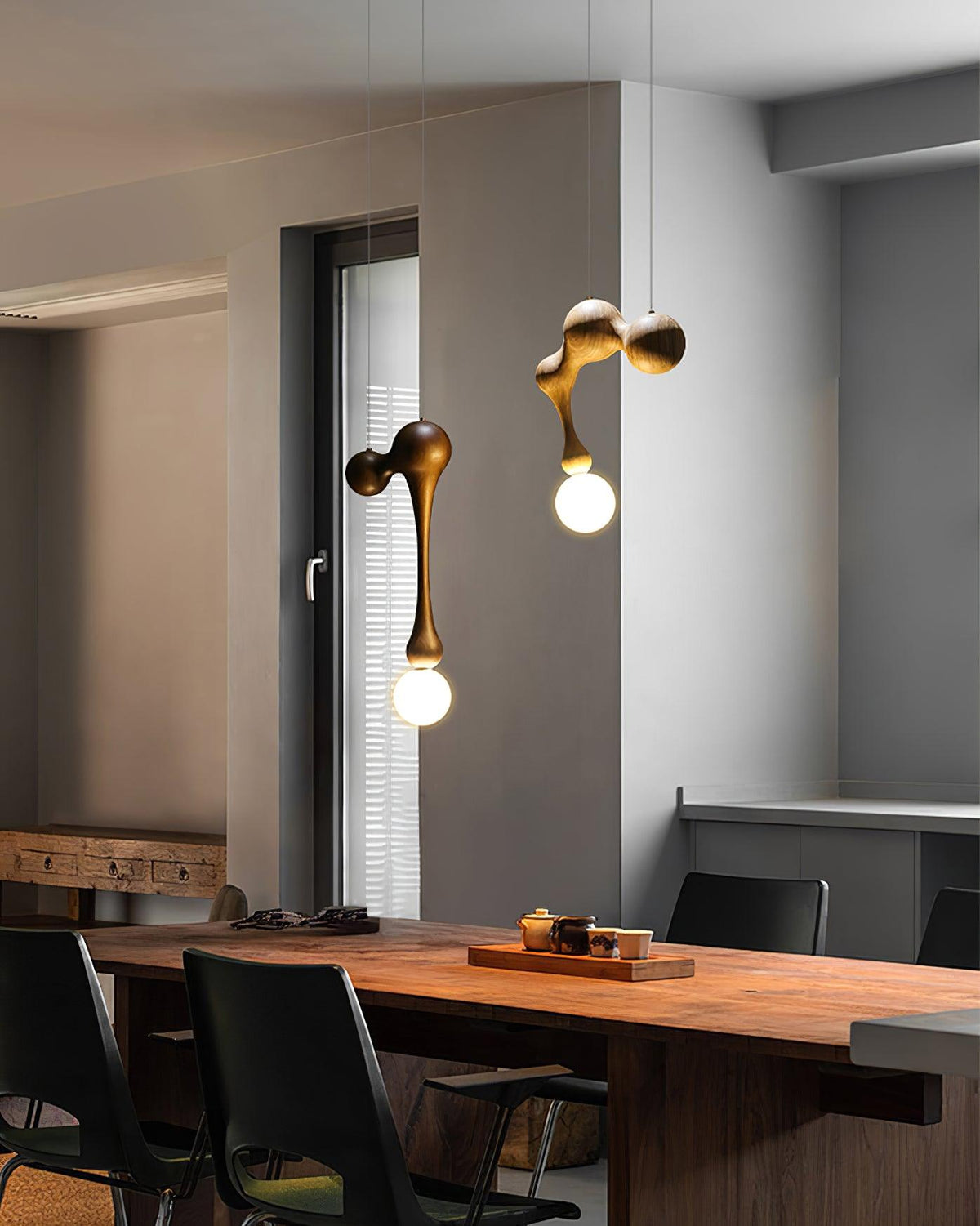 Jenna Sculptural Wood-Finish Globe Pendant Light - product view 5