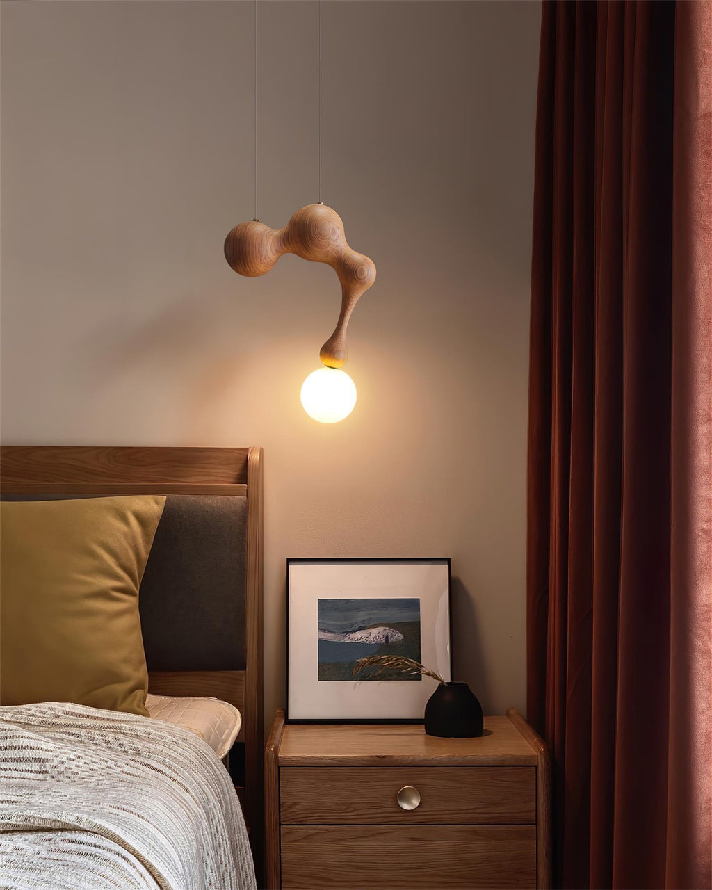 Jenna Sculptural Wood-Finish Globe Pendant Light - product view 8