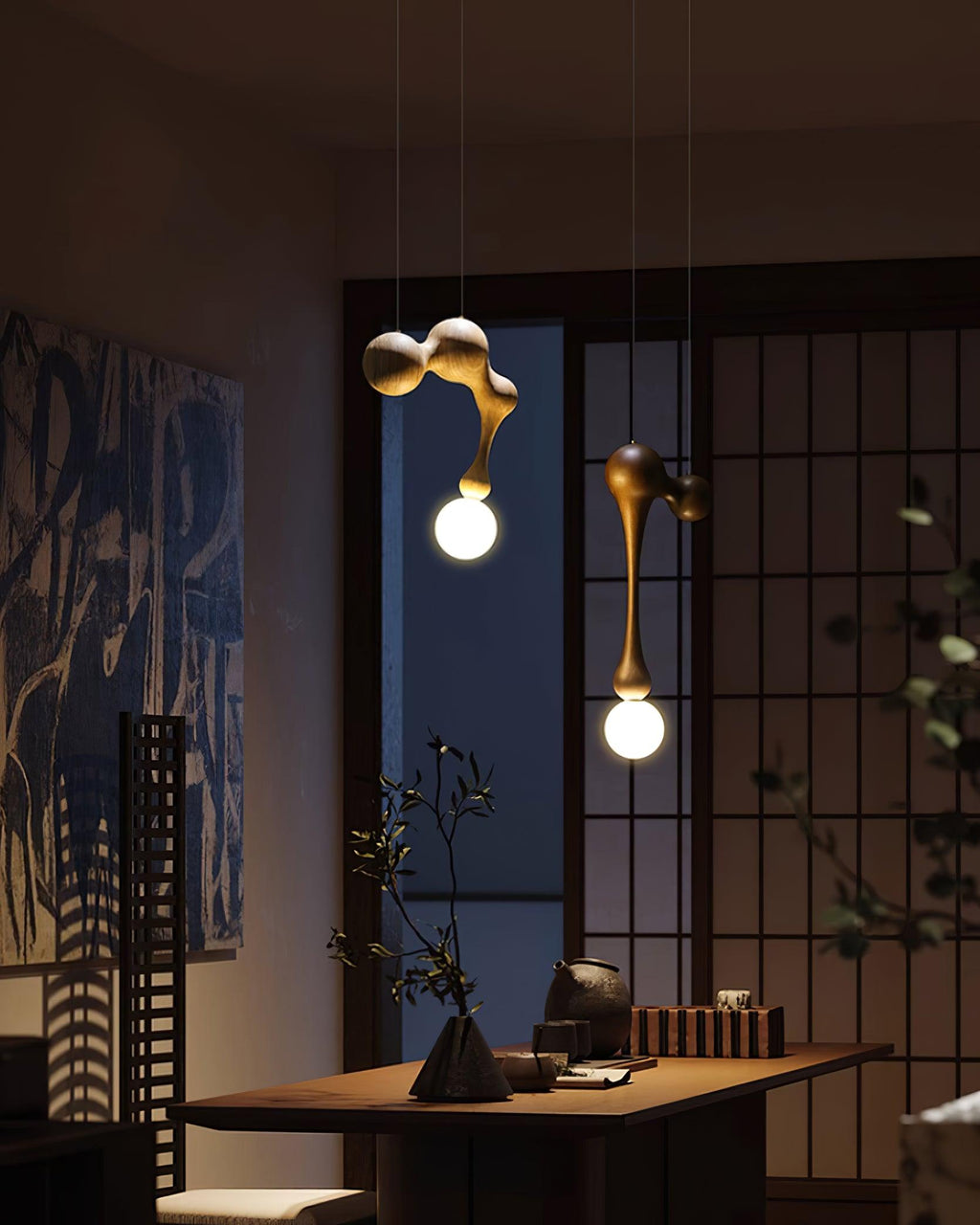 Jenna Sculptural Wood-Finish Globe Pendant Light - product view 13
