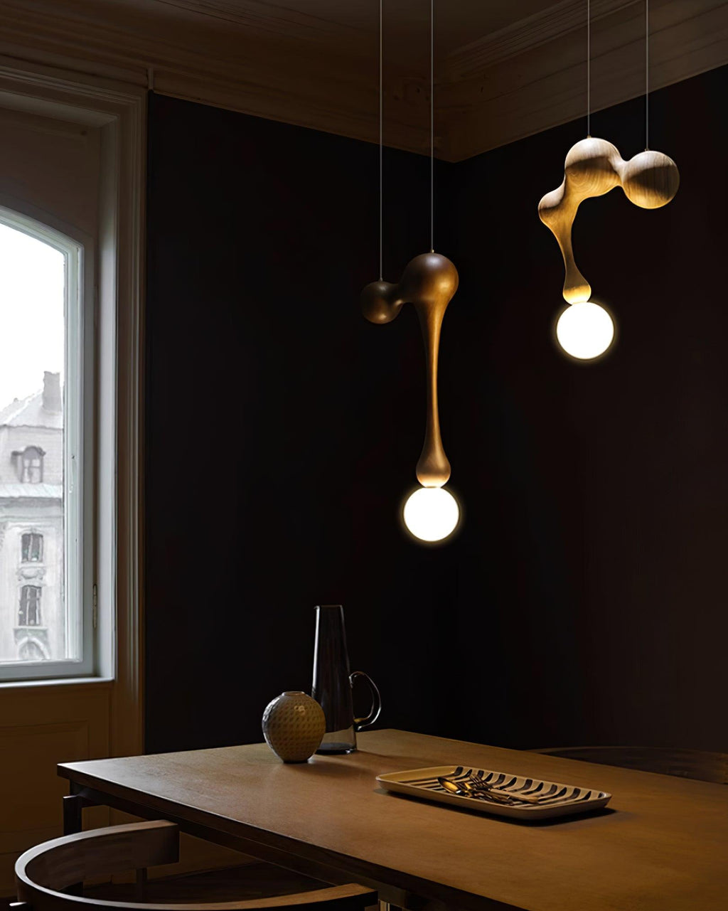 Jenna Sculptural Wood-Finish Globe Pendant Light - product view 14