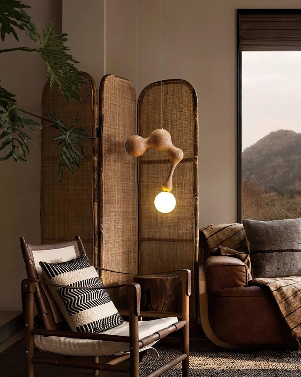 Jenna Sculptural Wood-Finish Globe Pendant Light - product view 15