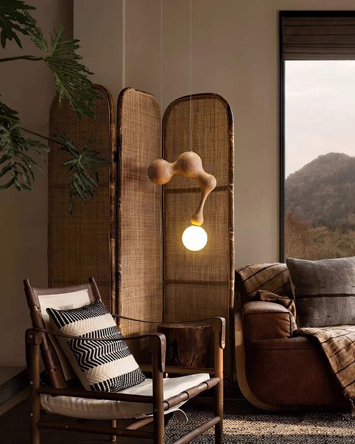 Jenna Sculptural Wood-Finish Globe Pendant Light - product view 15