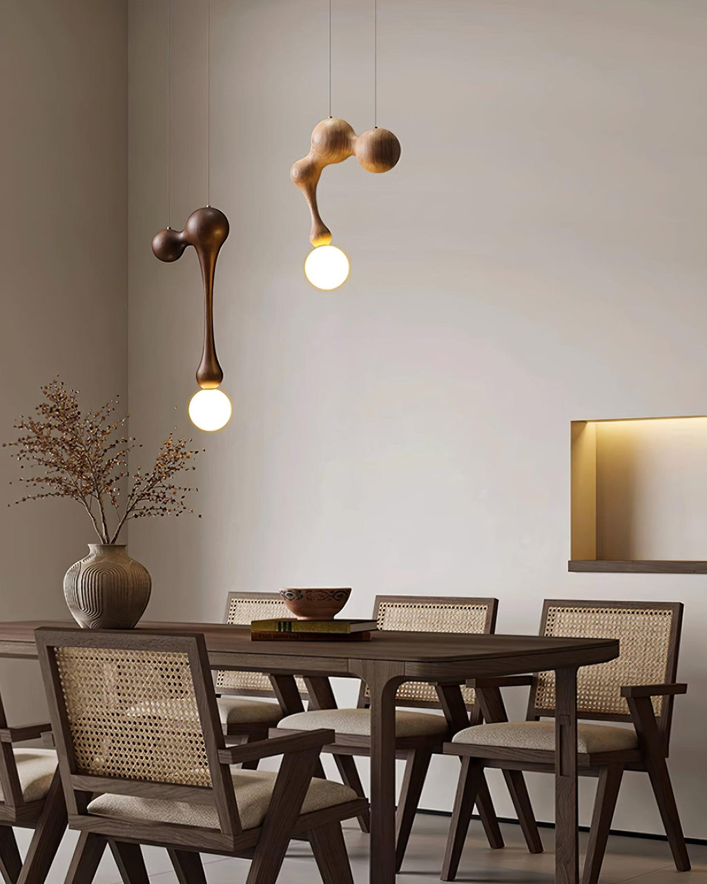 Jenna Sculptural Wood-Finish Globe Pendant Light - product view 19