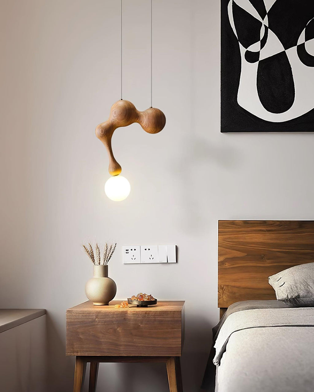 Jenna Sculptural Wood-Finish Globe Pendant Light - product view 20