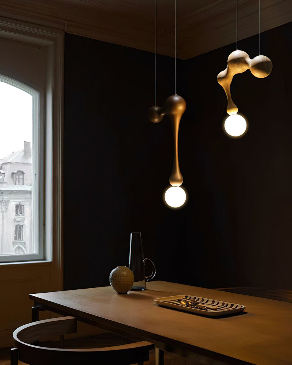 Jenna Sculptural Wood-Finish Globe Pendant Light - product view 38
