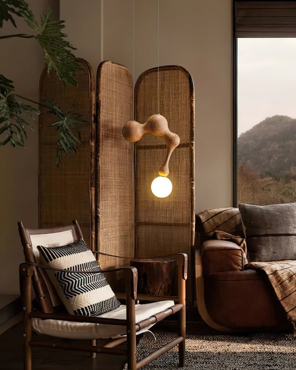 Jenna Sculptural Wood-Finish Globe Pendant Light - product view 39