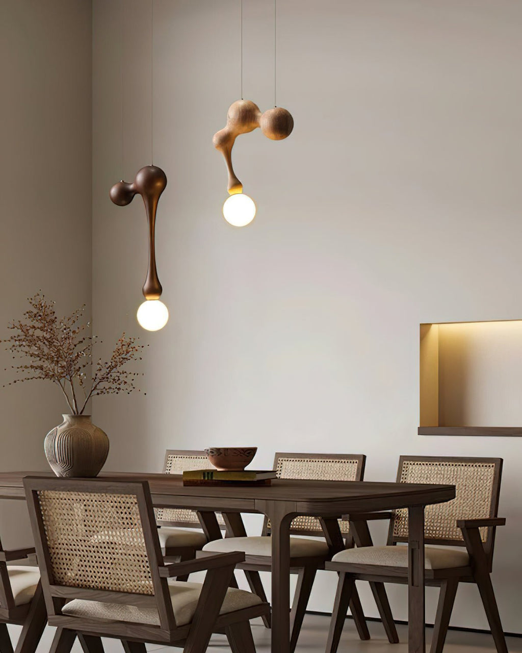 Jenna Sculptural Wood-Finish Globe Pendant Light - product view 43