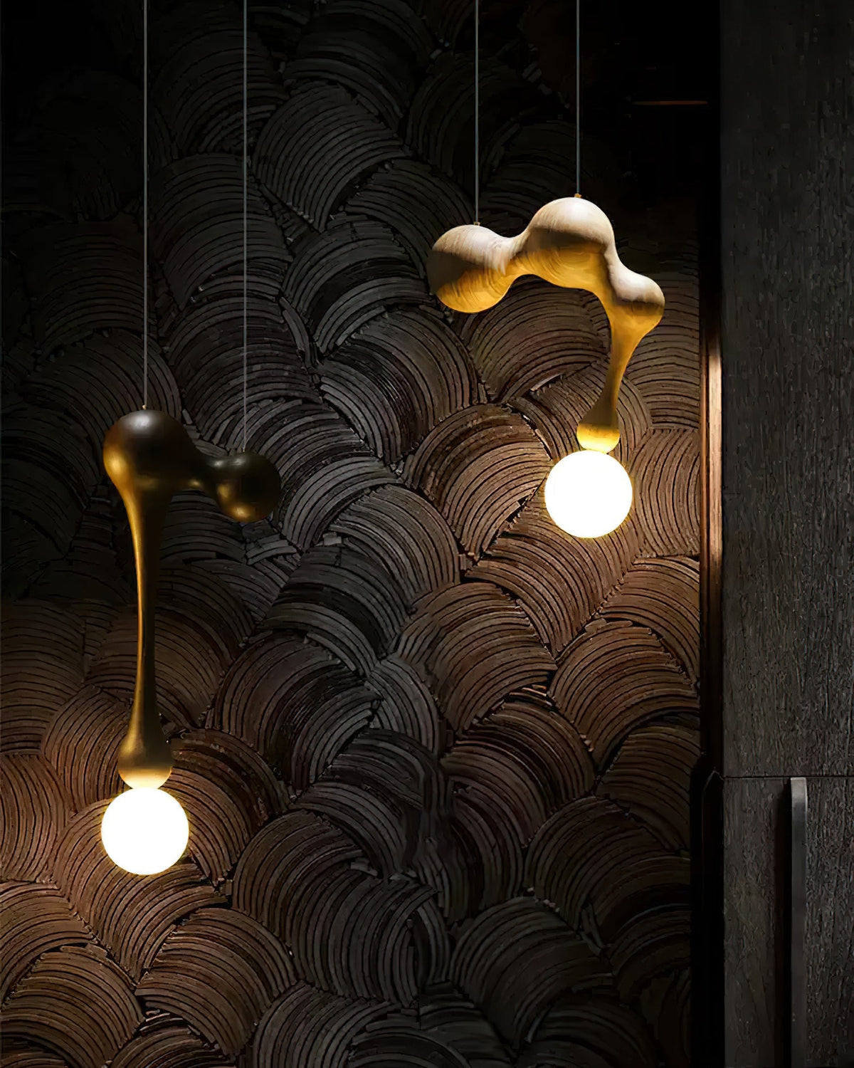 Jenna Sculptural Wood-Finish Globe Pendant Light - product view 45
