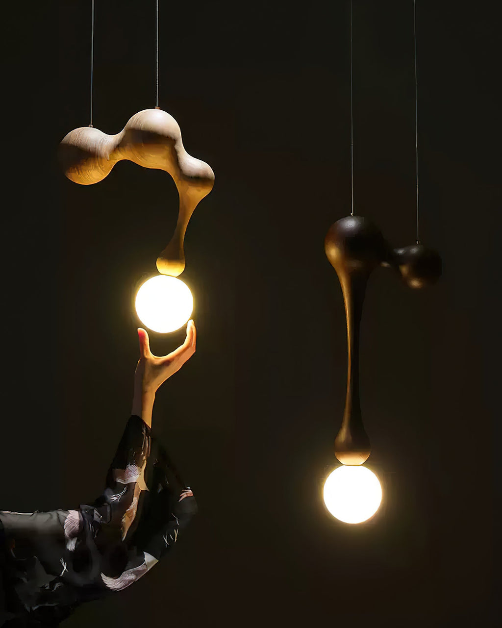 Jenna Sculptural Wood-Finish Globe Pendant Light - product view 46
