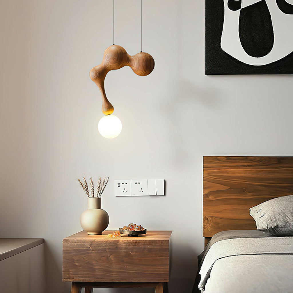 Jenna Sculptural Wood-Finish Globe Pendant Light - product view 47