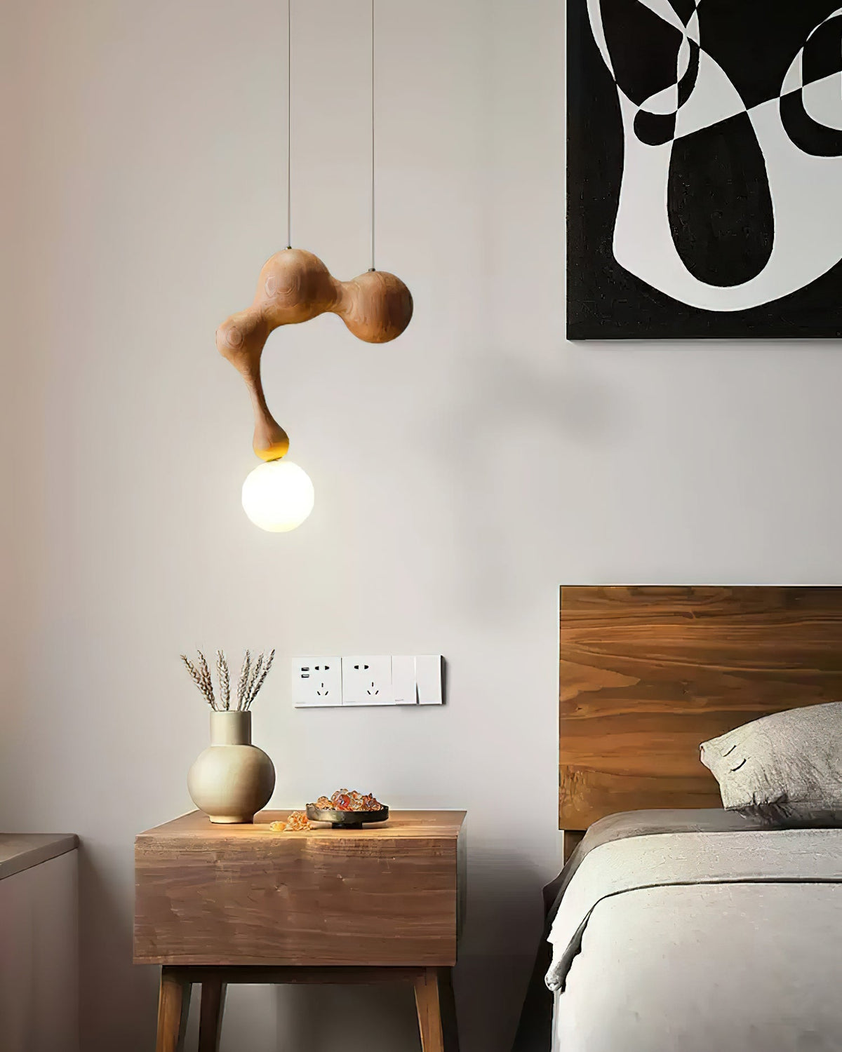 Jenna Sculptural Wood-Finish Globe Pendant Light - product view 49