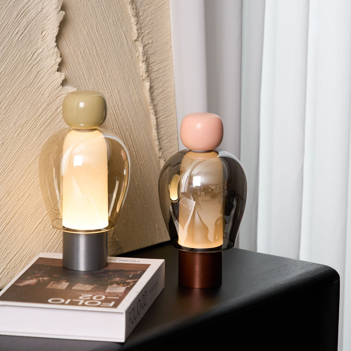 Jovia Smoked Glass Rechargeable Lamp — finish, form and interior detail 2