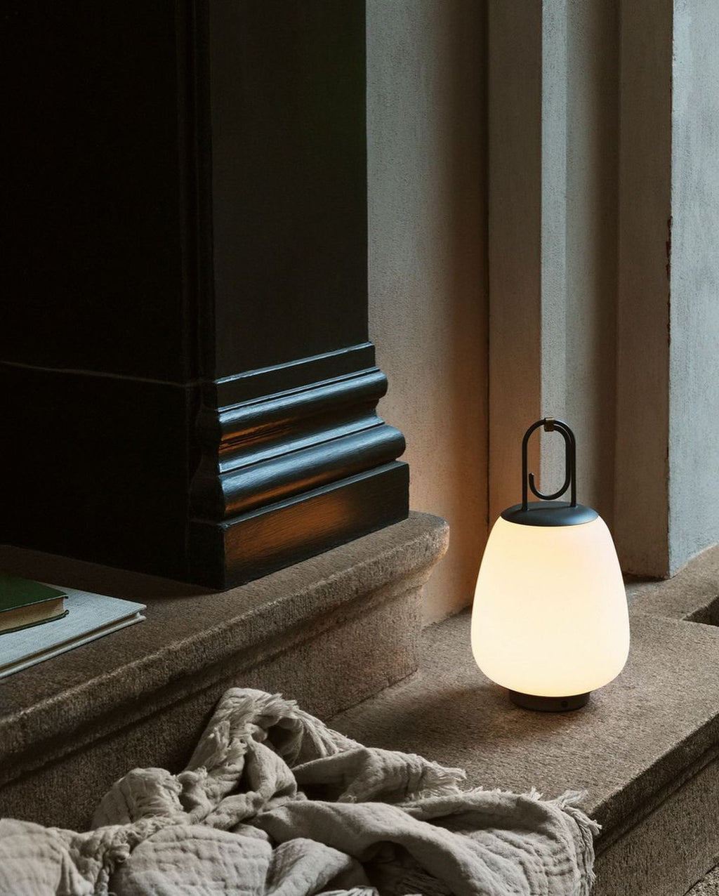Liora Black Glass Rechargeable Lantern Lamp — product, finish and specification view 7