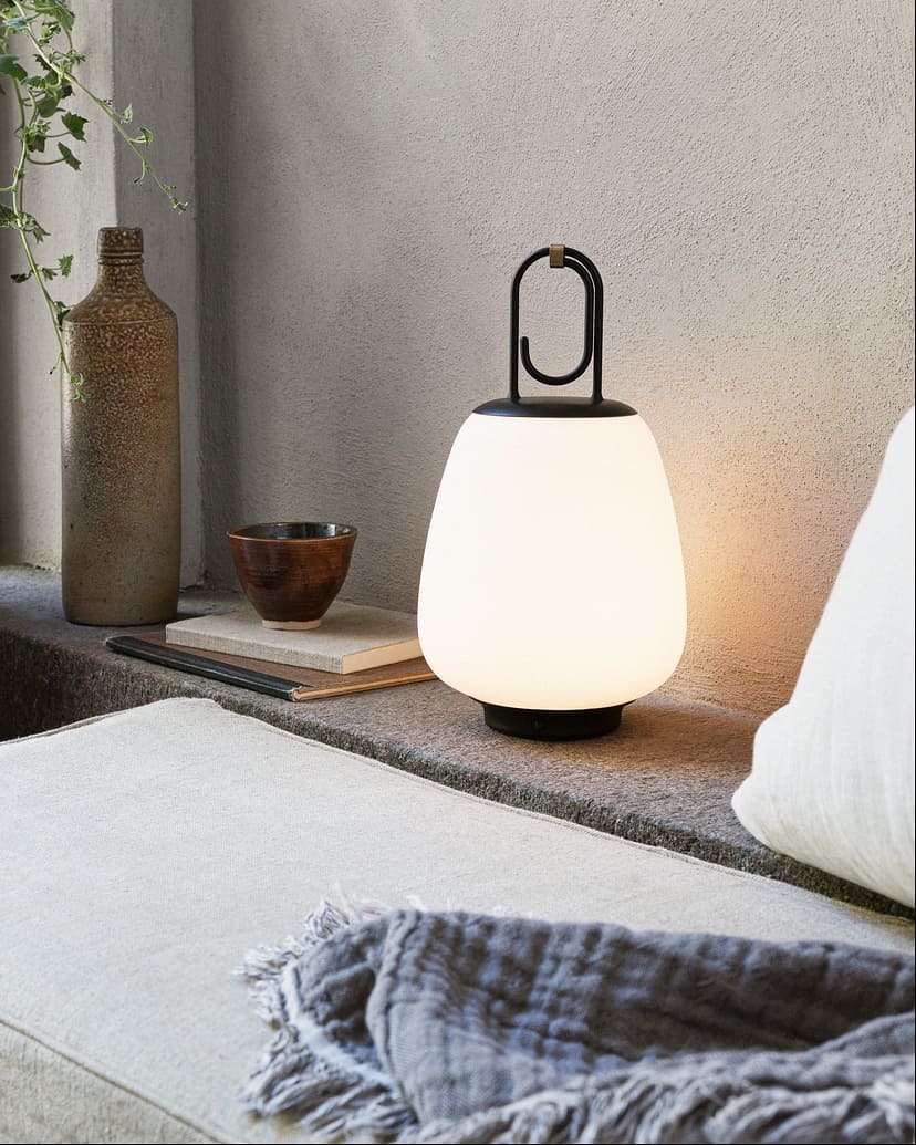 Liora Black Glass Rechargeable Lantern Lamp — product, finish and specification view 8