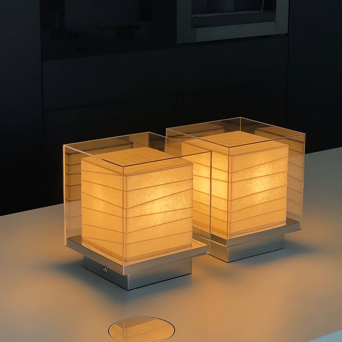 Lunel Glass Cube LED Table Lamp — finish, form and interior detail 3
