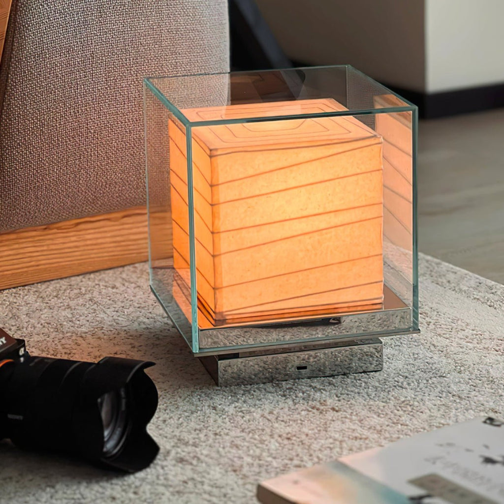 Lunel Glass Cube LED Table Lamp — finish, form and interior detail 4