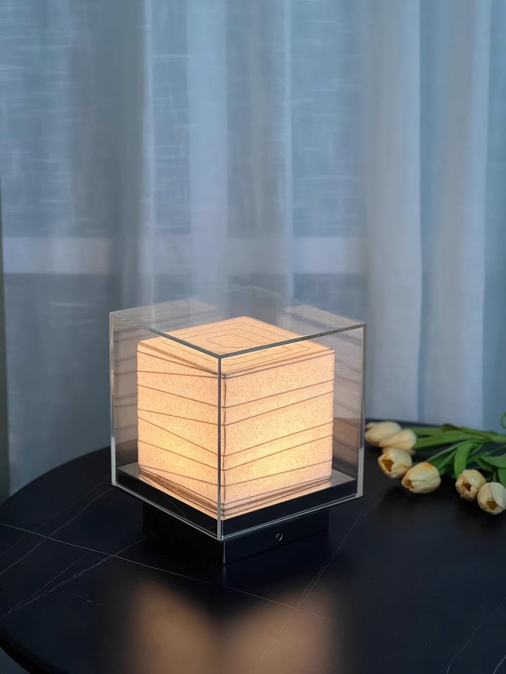 Lunel Glass Cube LED Table Lamp — finish, form and interior detail 19