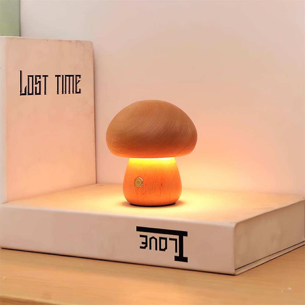 Mini Mushroom Table Lamp — Wood Color