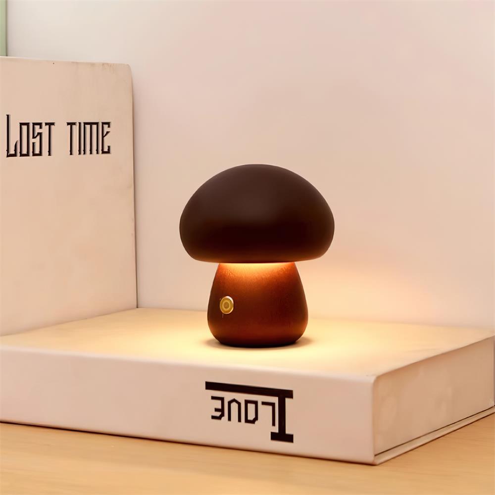 Mini Mushroom Table Lamp — Walnut Color
