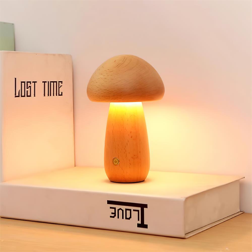 Mini Mushroom Table Lamp — Wood Color