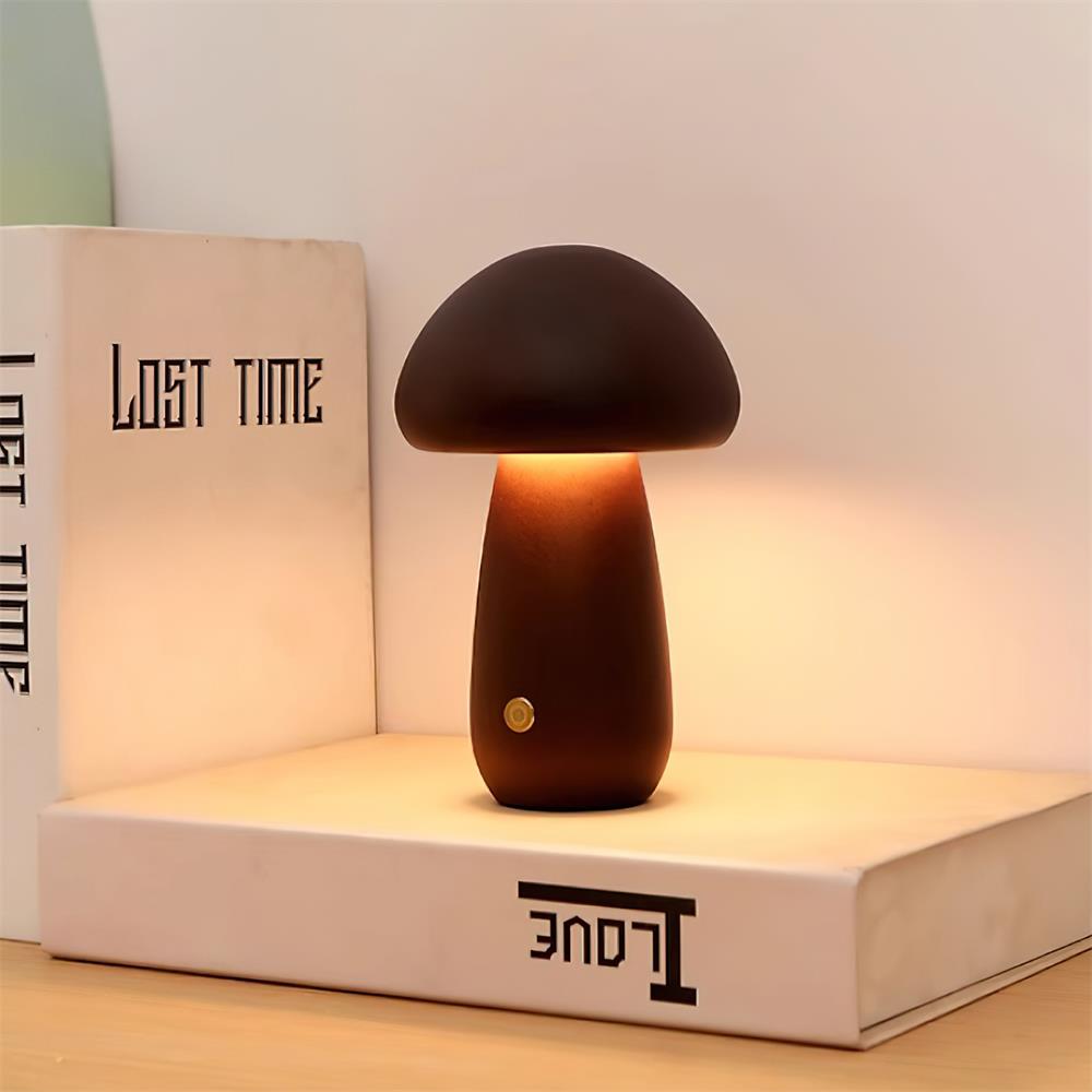 Mini Mushroom Table Lamp — Walnut Color