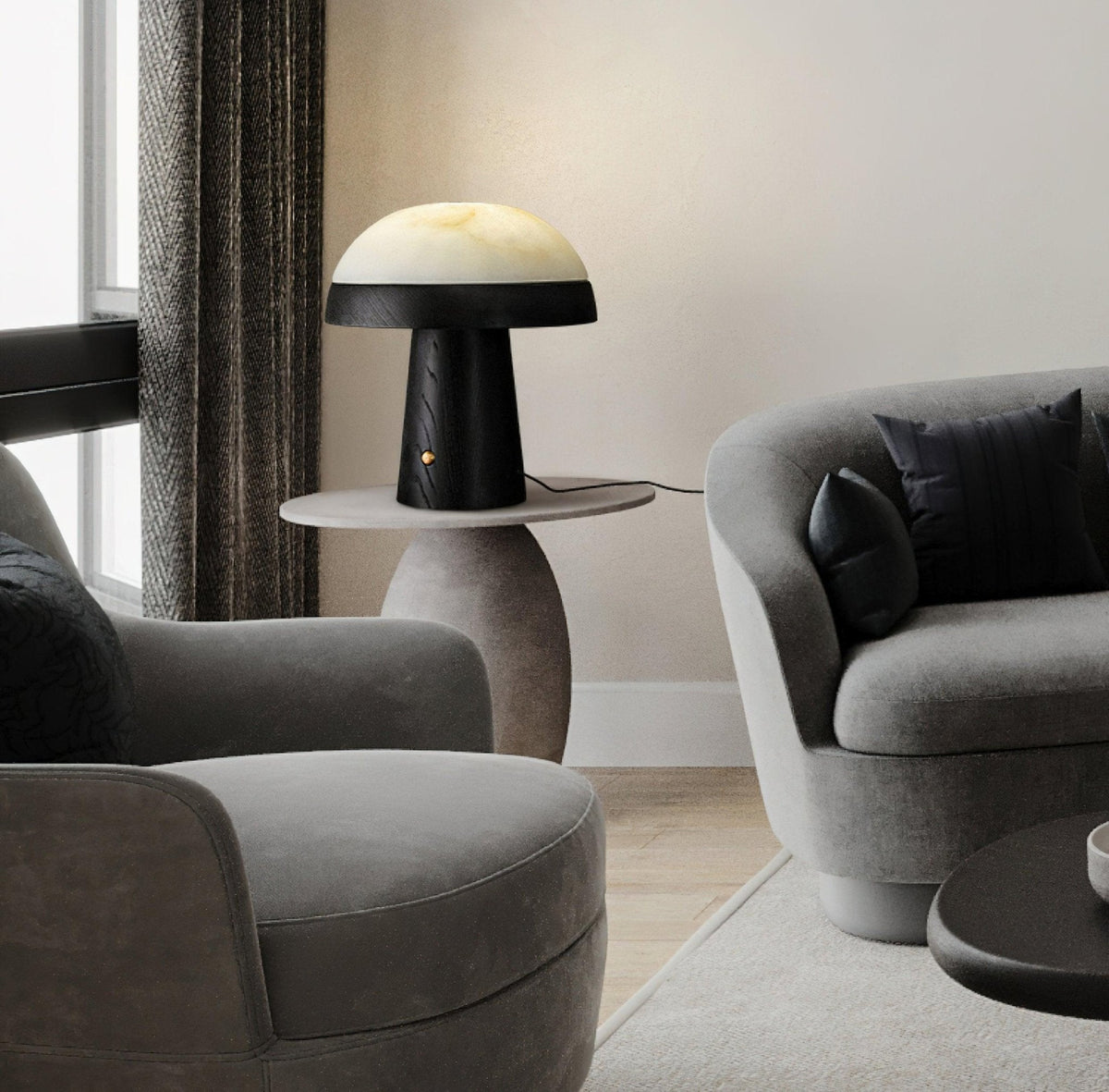 Mushroom Cloud Alabaster Table Lamp — product and interior detail 8