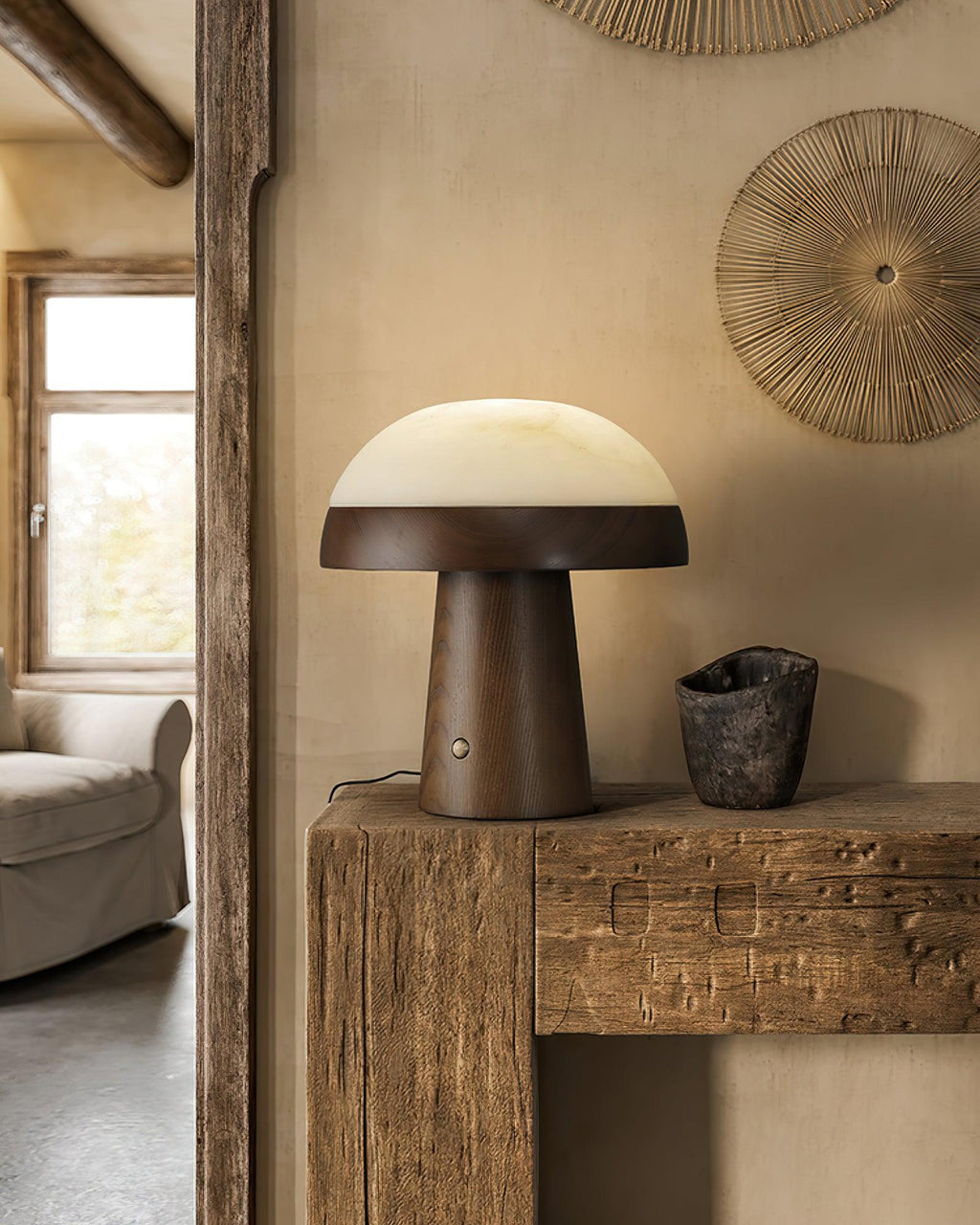 Mushroom Cloud Alabaster Table Lamp — product and interior detail 9