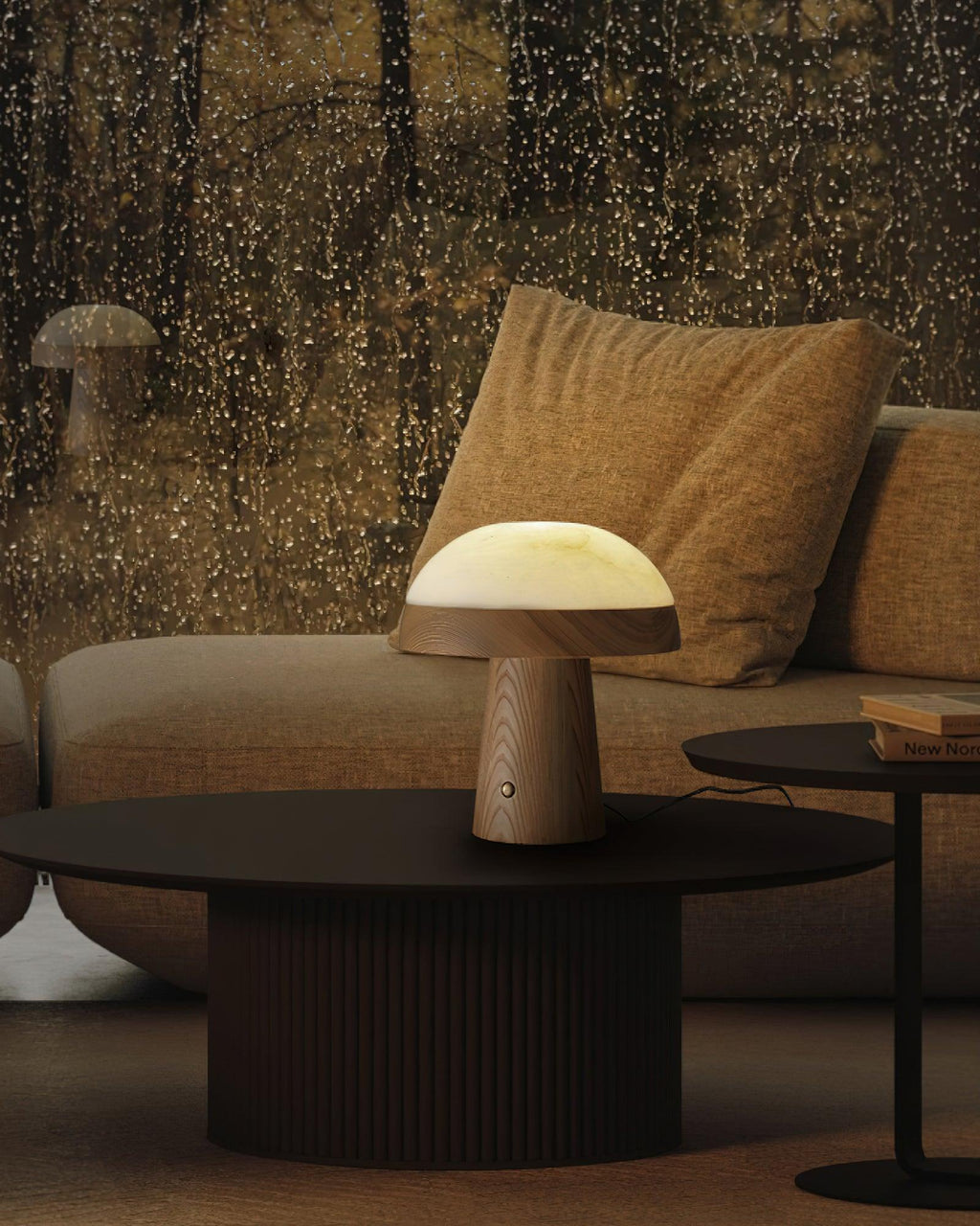 Mushroom Cloud Alabaster Table Lamp — product and interior detail 11