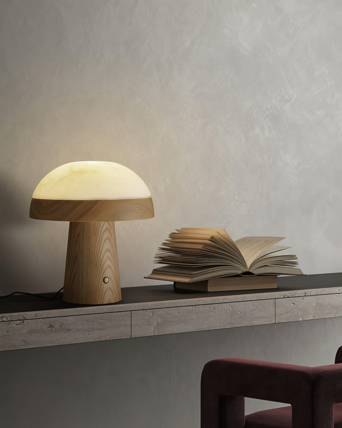 Mushroom Cloud Alabaster Table Lamp — product and interior detail 12