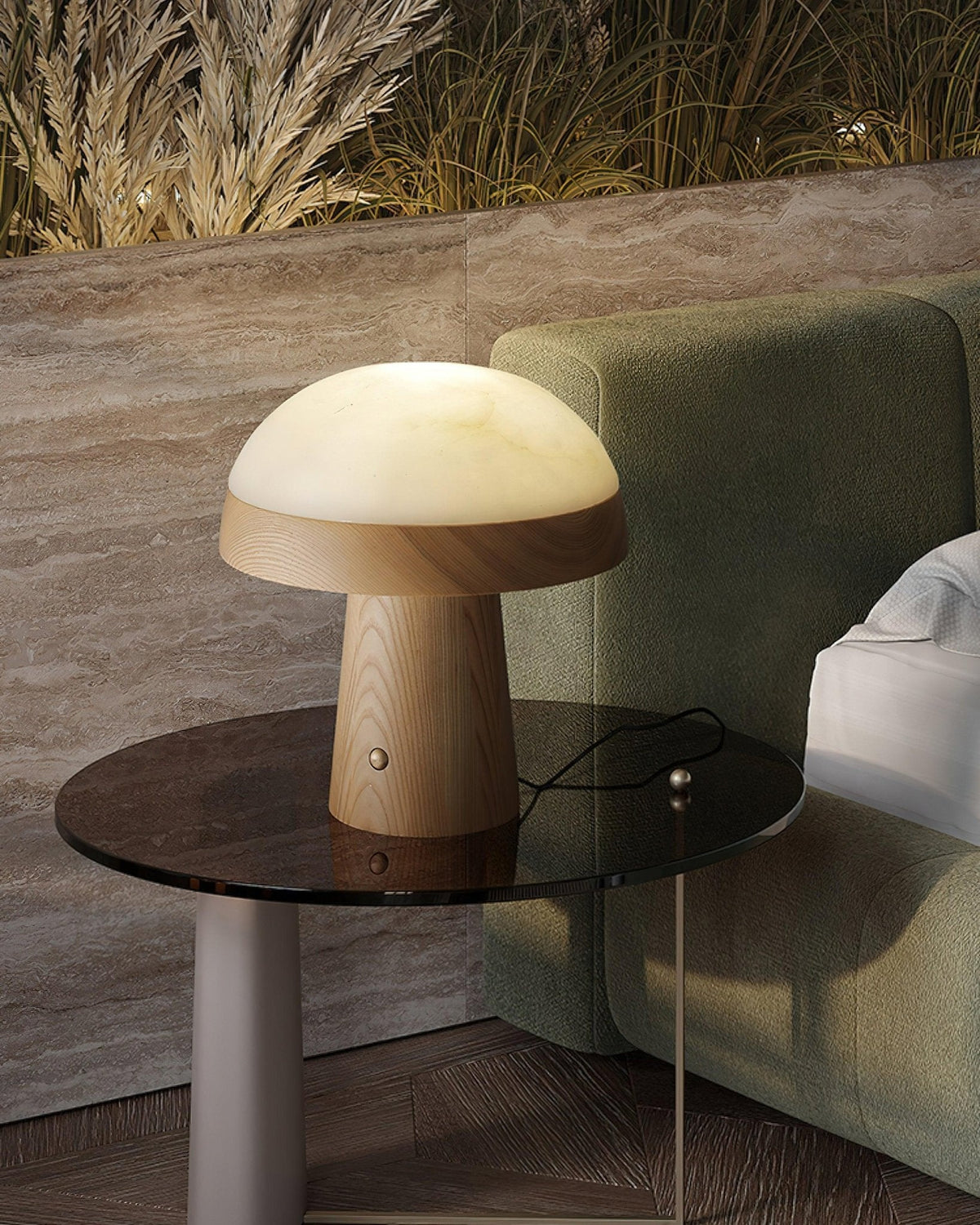 Mushroom Cloud Alabaster Table Lamp — product and interior detail 14