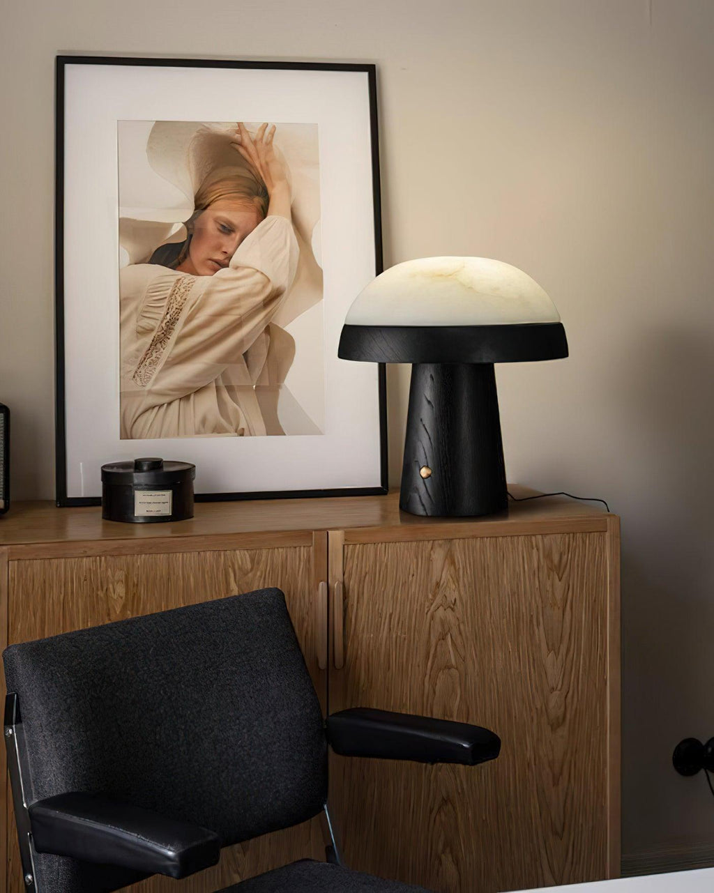 Mushroom Cloud Alabaster Table Lamp — product and interior detail 15