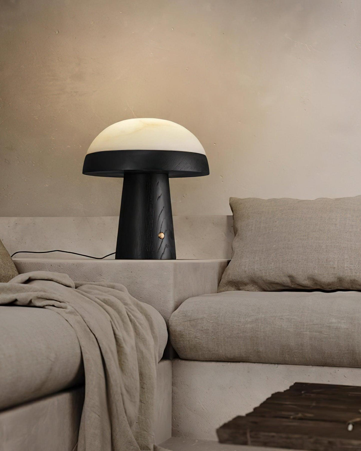 Mushroom Cloud Alabaster Table Lamp — product and interior detail 16