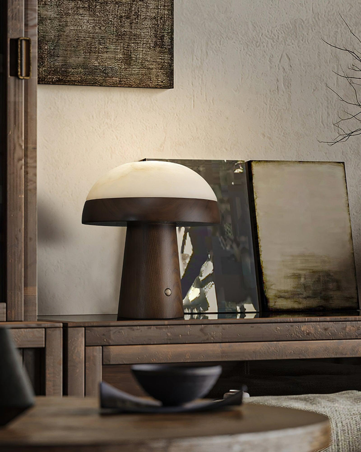 Mushroom Cloud Alabaster Table Lamp — product and interior detail 17