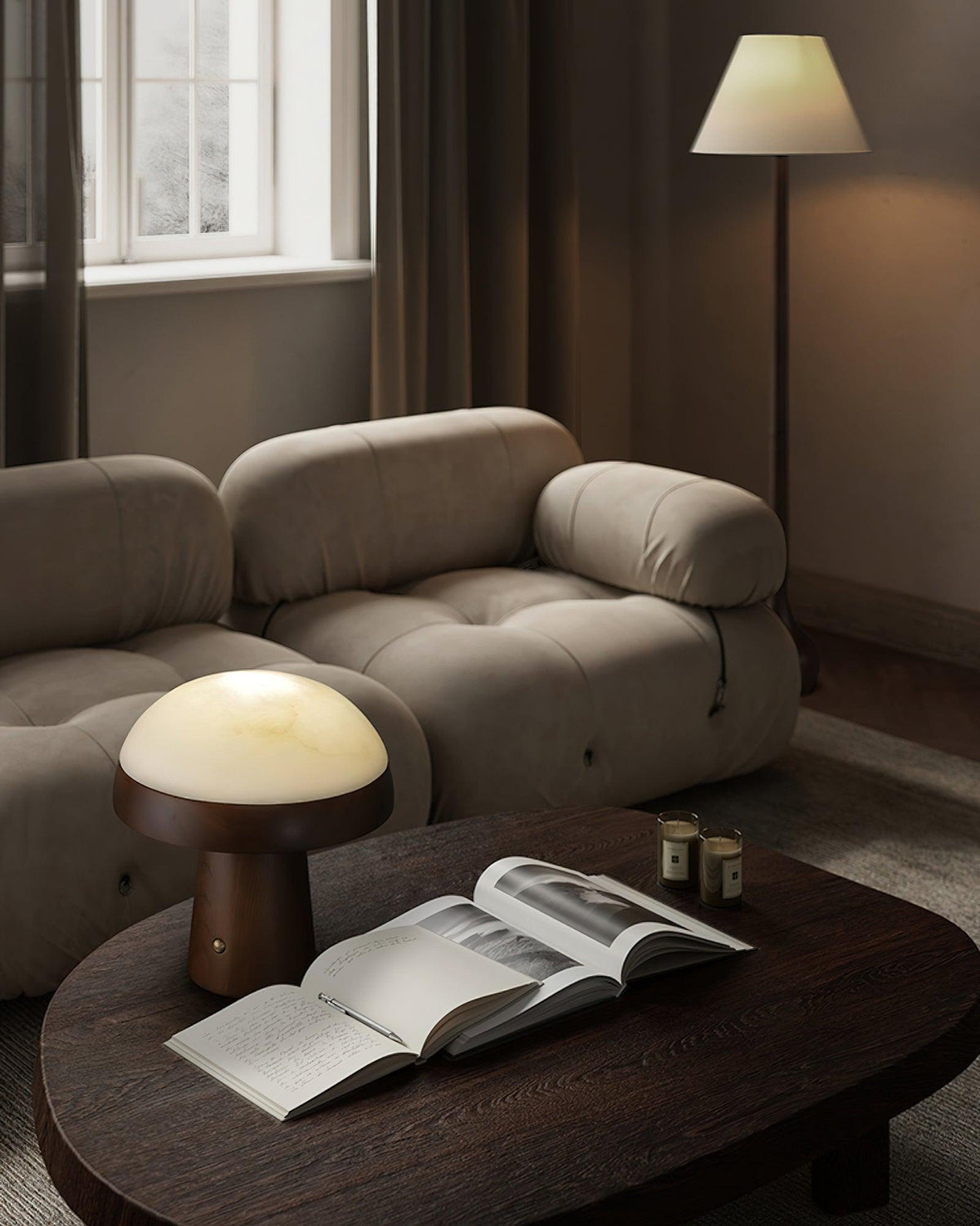 Mushroom Cloud Alabaster Table Lamp — product and interior detail 19