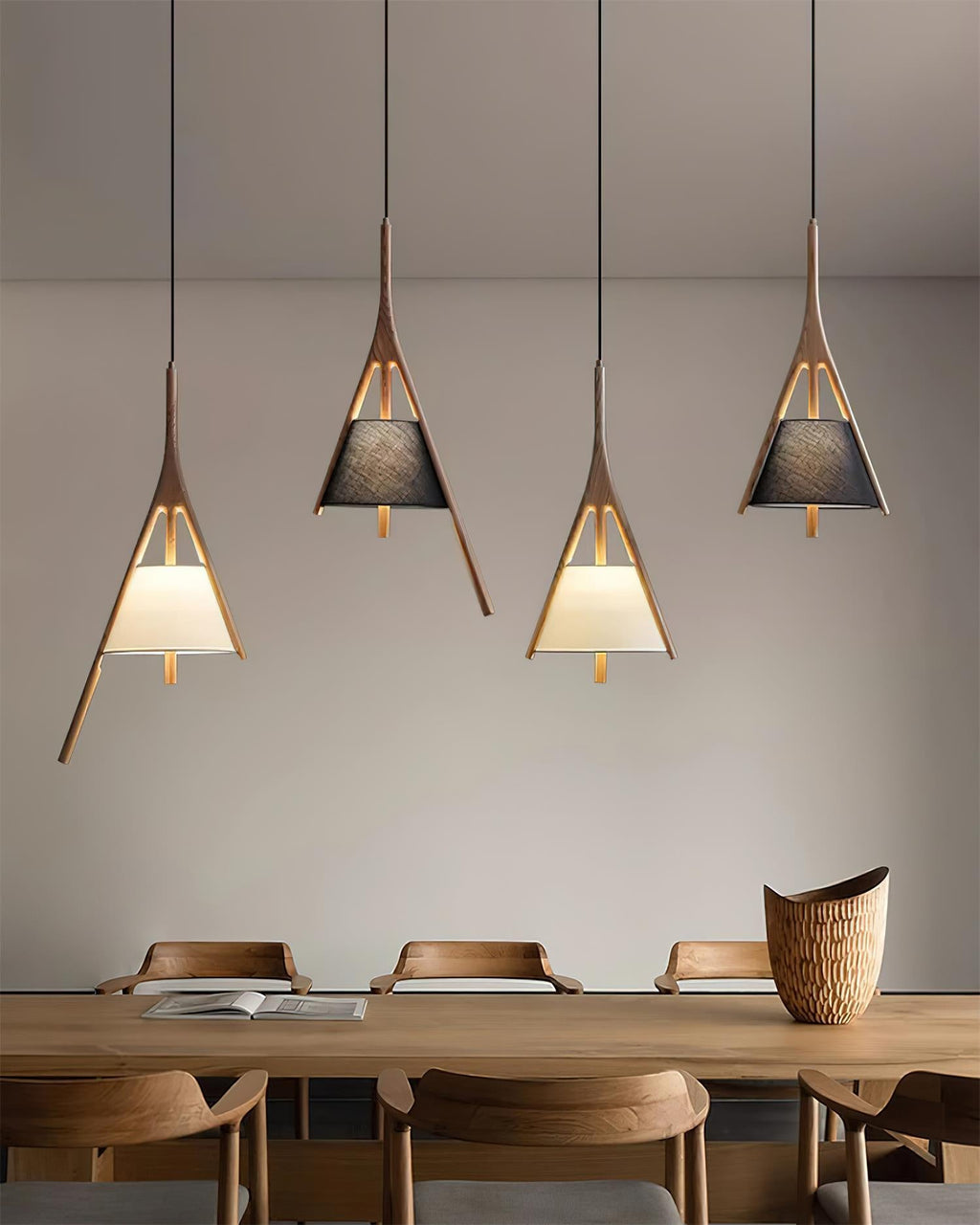 Nanzhi Wood-Frame Shade Pendant Light - product view 2
