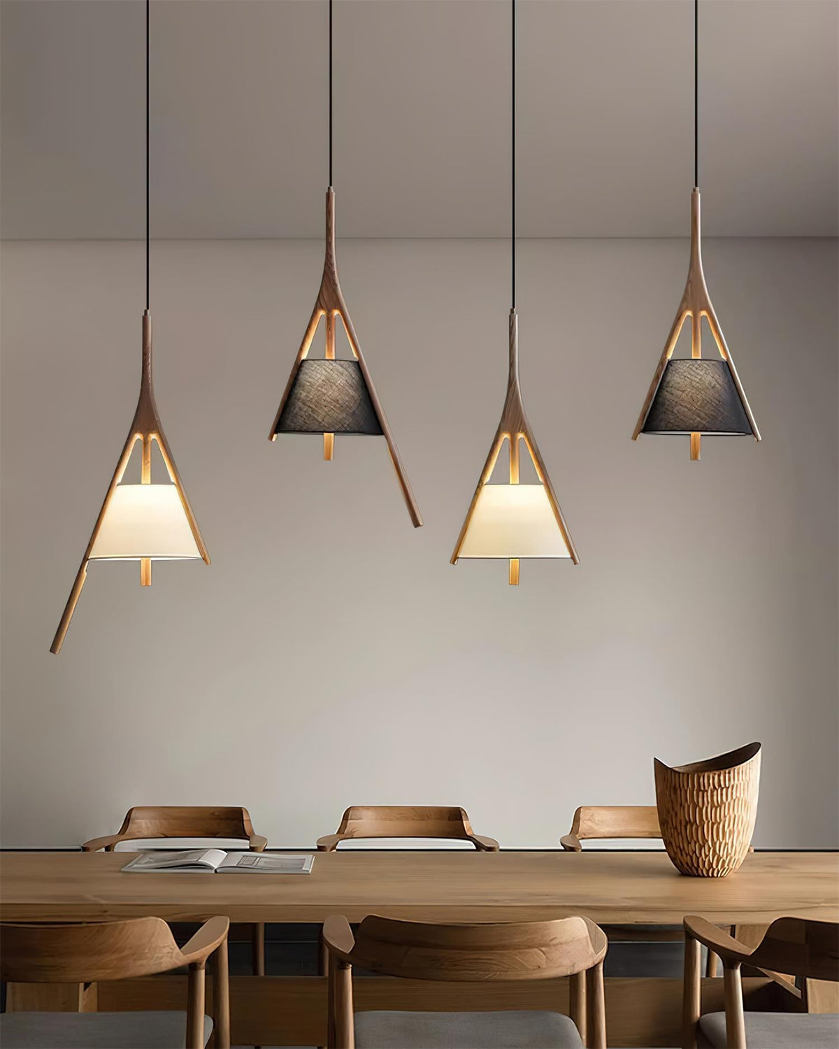 Nanzhi Wood-Frame Shade Pendant Light - product view 2