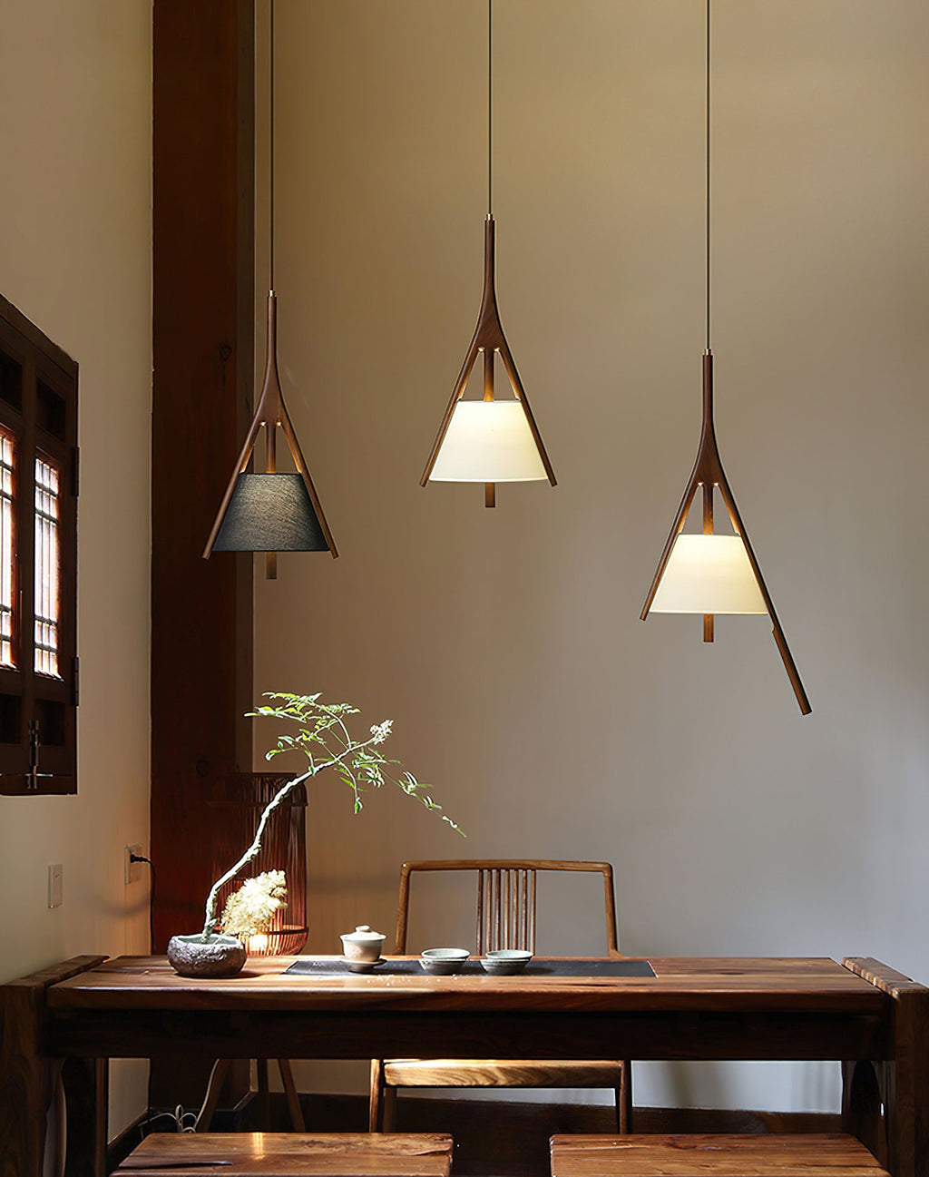 Nanzhi Wood-Frame Shade Pendant Light - product view 5