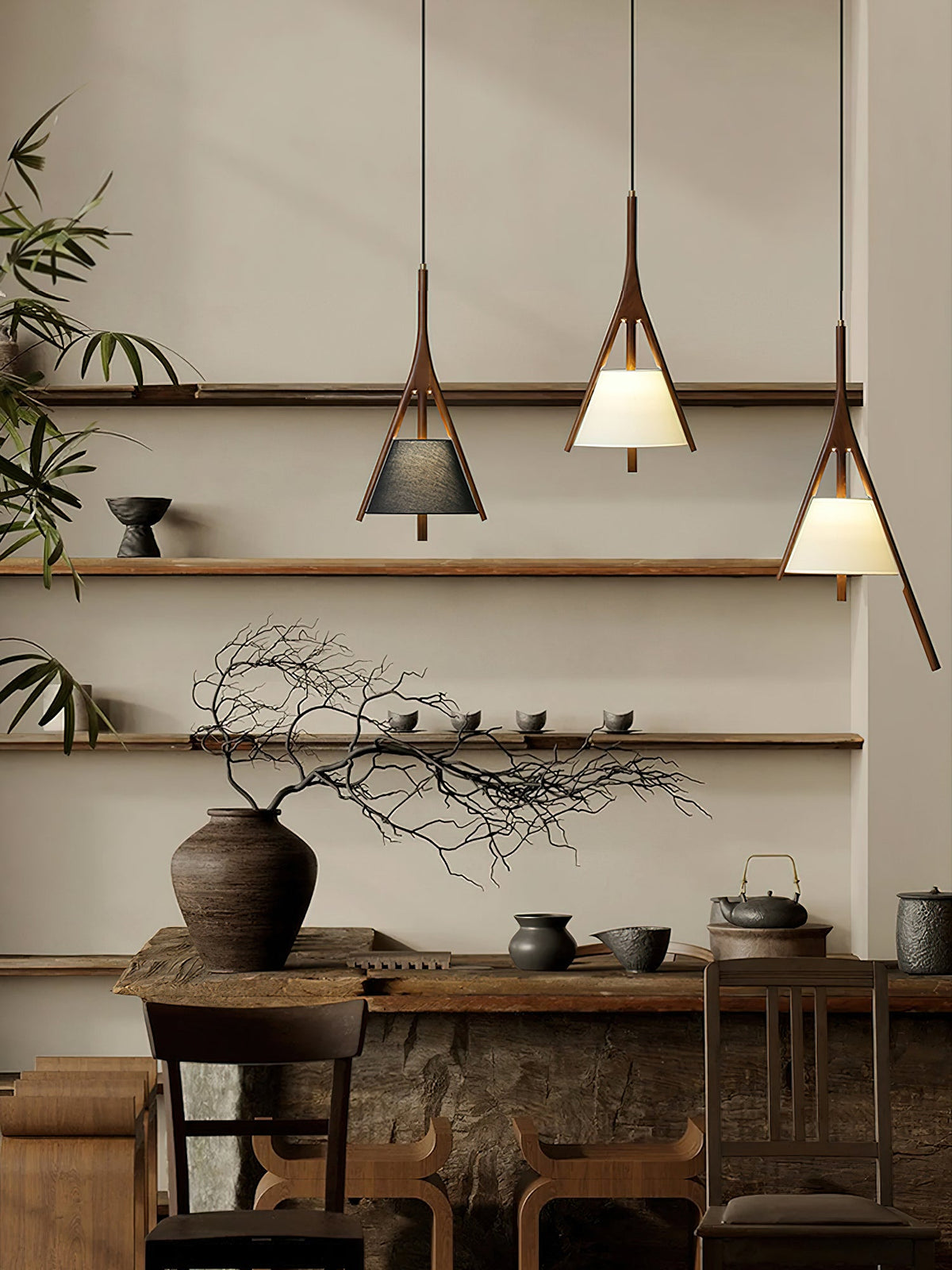 Nanzhi Wood-Frame Shade Pendant Light - product view 6