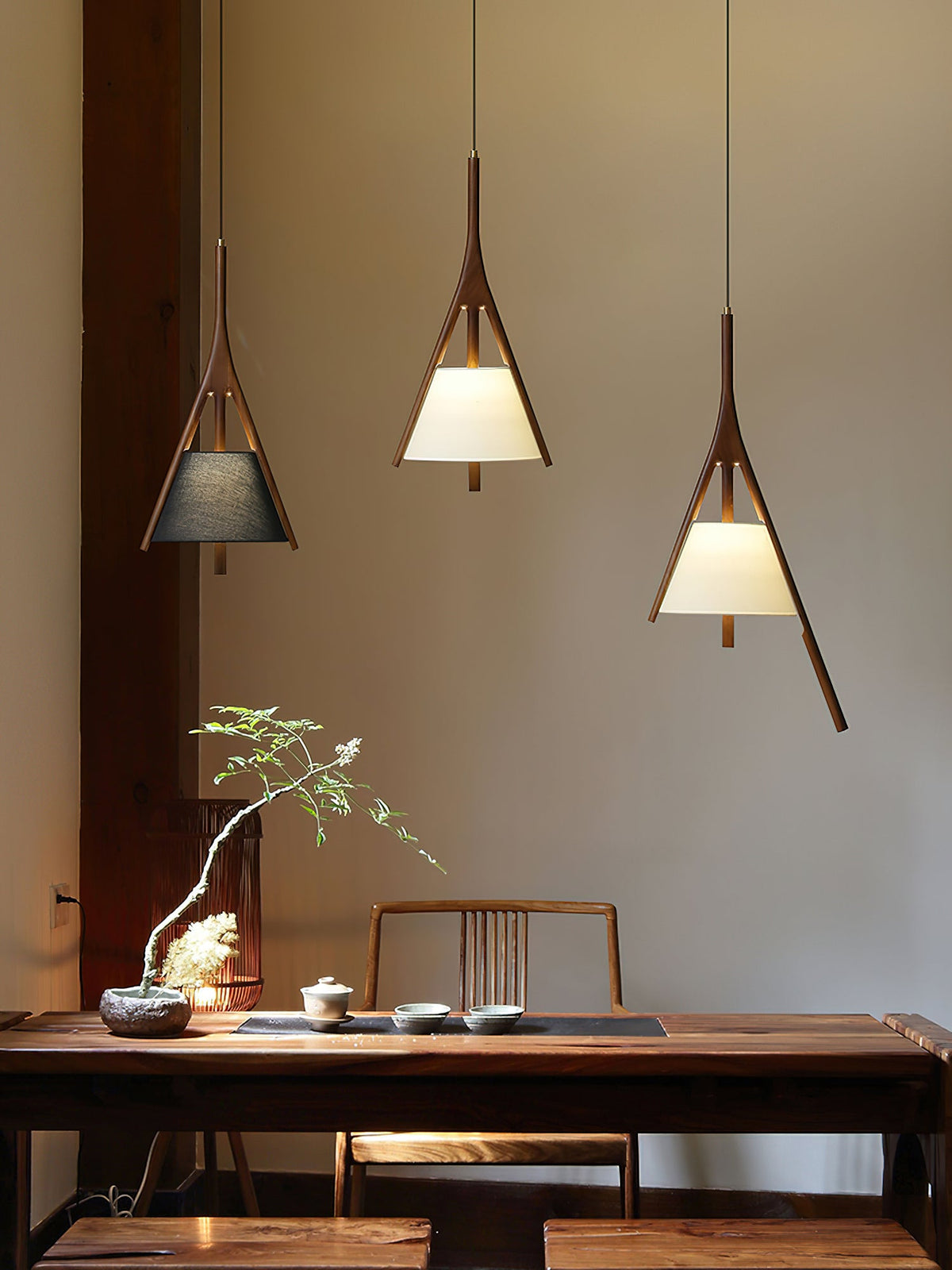 Nanzhi Wood-Frame Shade Pendant Light - product view 7