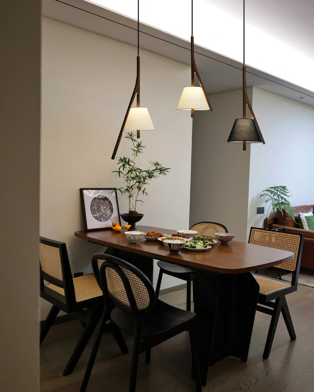 Nanzhi Wood-Frame Shade Pendant Light - product view 12