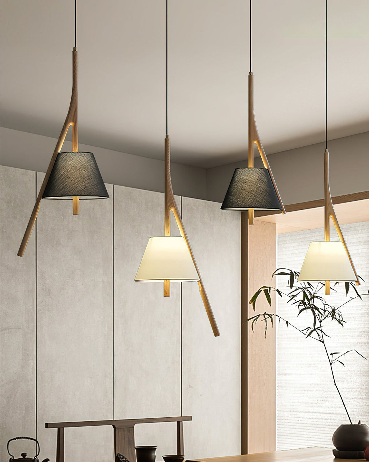 Nanzhi Wood-Frame Shade Pendant Light - product view 22