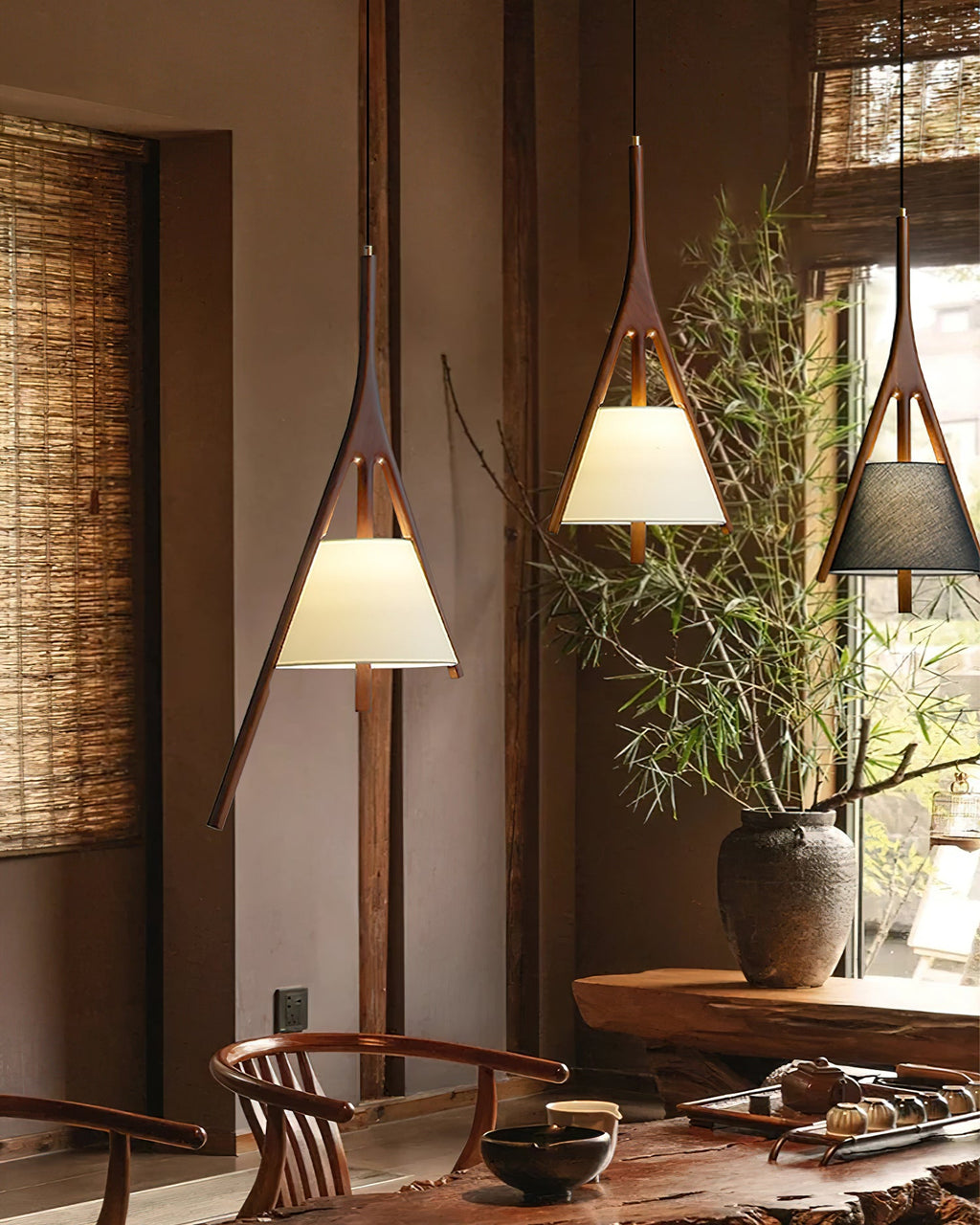 Nanzhi Wood-Frame Shade Pendant Light - product view 27