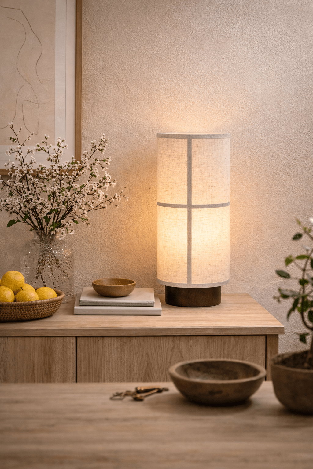 Nerai Wood & Fabric Rechargeable Lamp — finish, form and interior detail 2