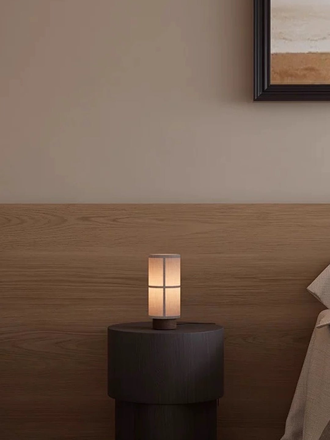 Nerai Wood & Fabric Rechargeable Lamp — finish, form and interior detail 8