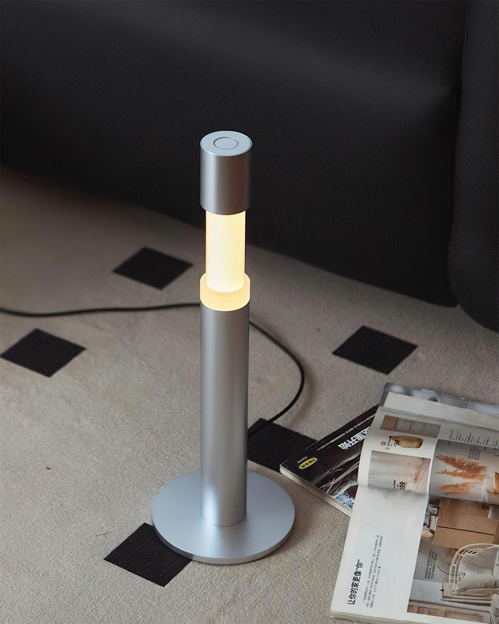 Oberin Silver Column LED Table Lamp — product, finish and specification view 3