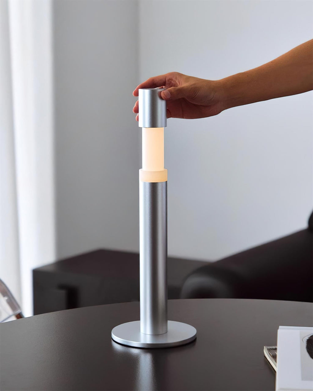 Oberin Silver Column LED Table Lamp — product, finish and specification view 6